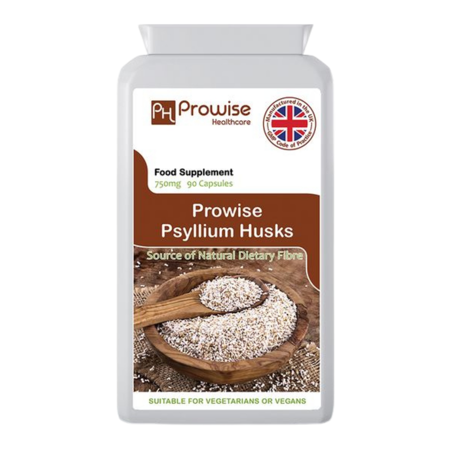 Prowise Psyllium Husks 750mg – 90 Vegan Capsules | Natural Fibre for Digestive & Gut Health