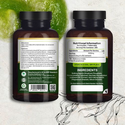 Sea Kelp 2000mg – 200 Vegan Tablets | Natural Iodine for Thyroid & Metabolism | UK-Made by Prowise