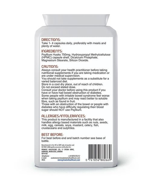Prowise Psyllium Husks 750mg – 90 Vegan Capsules | Natural Fibre for Digestive & Gut Health