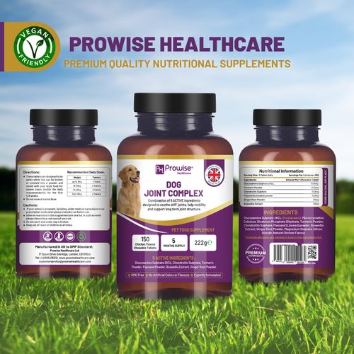 Dog Joint Support | 150 Chicken Chewable Tablets | 5-Month Supply | UK-Made by Prowise