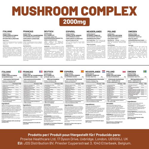 Advanced Mushroom Complex 2000mg – 6 Powerful Mushrooms with Black Pepper | 120 Vegan Tablets