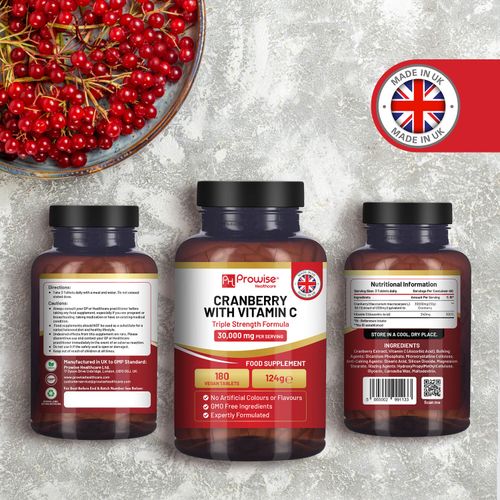 High-Strength Cranberry Tablets – 30,000mg with 240mg Vitamin C | Urinary Tract & Immune Support