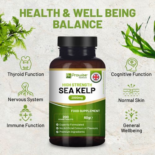 Sea Kelp 2000mg – 200 Vegan Tablets | Natural Iodine for Thyroid & Metabolism | UK-Made by Prowise