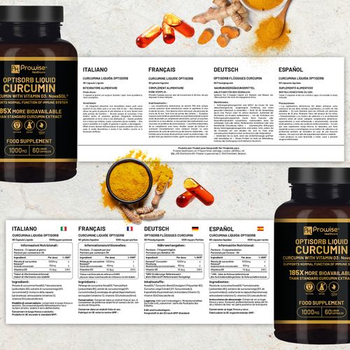 Prowise Optisorb Liquid Curcumin 185x with Vitamin D3 | 60 Liqcaps