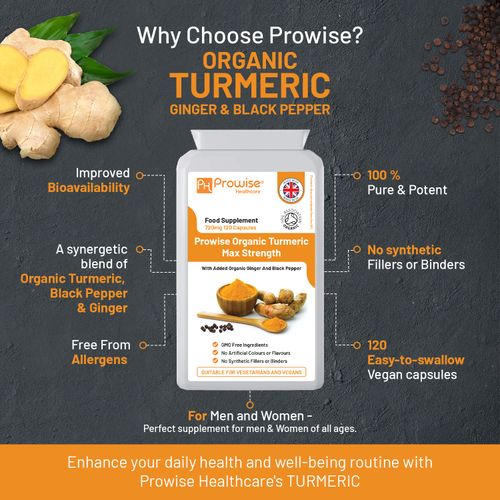 Organic Turmeric Curcumin 670mg | Black Pepper & Ginger | Soil Association Certified | 120 Capsules