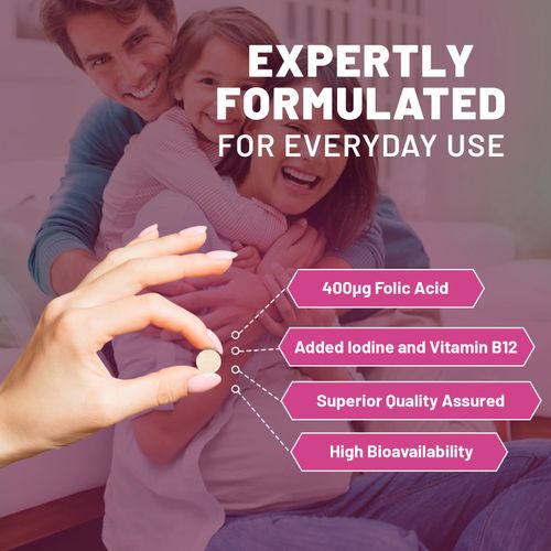 Folic Acid+ 400 mcg - Vegan Tablets with Vitamin B12 & Iodine