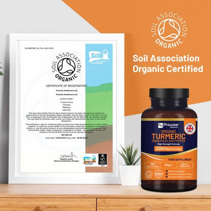 Organic Turmeric 2280mg (High Strength) with Black Pepper & Ginger - 180 Vegan Turmeric Capsules