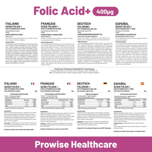 Folic Acid+ 400 mcg - Vegan Tablets with Vitamin B12 & Iodine